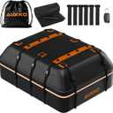 AUXKO 22 Cubic Ft Waterproof Rooftop Cargo Carrier Bag for All Vehicles with/Without Roof Rack, Soft Shell Car Roof Bag with Reflective Strip Includes Anti-Slip Mat, 6 Door Hooks & Combination Lock