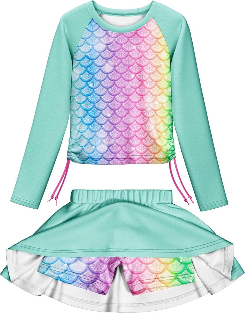 LQSZ Girls Rash Guard Swimsuit Long Sleeve Bathing Suit 2 Pieces with Shorts Swimwear for 3-12Y (4-5T)