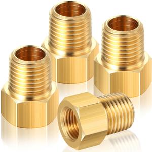 Frienda 1/4 Inch Male NPT x 1/4 Inch Female Inverted Flare Propane Fitting NPT Reducer Brass Female NPT Pipe Adapter Brass Bushing Reducer Brass Threaded Pipe Connector for Fuel Convert(4 Pcs)
