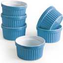 homEdge Porcelain Ramekins Set, 240 ml / 8 Fl Ounces Ice Cream Bowl, Creme Brûlée Ramekins Soufflé Cup for Baking, Set of 6 Blue