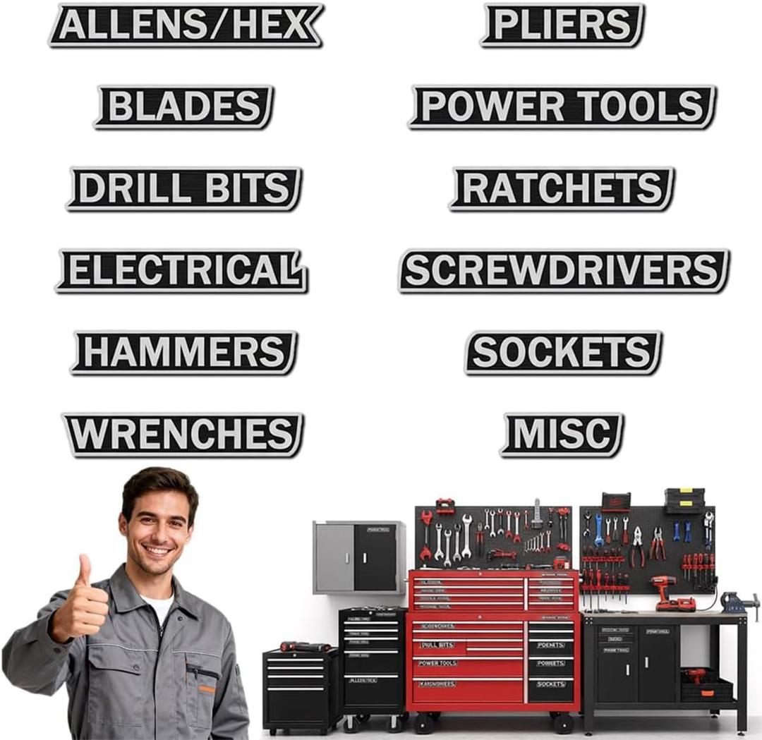 2 x 12 Pack of Magnetic Tool Box Labels, 2026 New Upgrade Magnetic Toolbox Drawer Labels, Custom Premium Magnetics Toolbox Label Accessories for Tool Organization, for Mechanic, Hobbyist, DIY Enthusiast