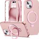Compatible with iPhone 15 Case 6.1'' with Magnetic Ring Stand [Military Drop Protection][Compatible with Mag-Safe] Shockproof 15 Phone Case for Men Wowen,Rose Gold