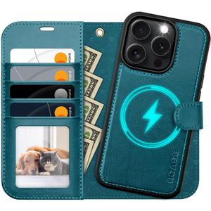 OCASE for iPhone 16 Pro Max Case Detachable Wallet Case with Card Holder, 2 in 1 Pu Leather Flip Folio with RFID Blocking Stand Wrist Strap Shockproof Phone Cover 6.9 Inch 2024, Peacock Blue