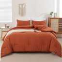 ROSGONIA Queen Comforter Set Burnt Orange, 3pcs (1 Boho Terracotta Comforter & 2 Pillowcases), Lightweight Fall Bedding Rust Blanket All Season Quilt, Queen Comforter 90"x90"
