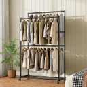 Clothes Rack - 36.2" x 21.3" x 72", 4-Bar Double Rod Rolling Metal Clothing Rack for Hanging Clothes, Portable Garment Rack with Wheels for Bedroom Laundry, Closet Wardrobe, Black