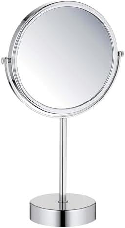 KIBI Free Standing Magnifying Makeup Mirror | Dual-Sided 1X/5X Magnification | 360° Rotating Vanity Mirror for Precise Grooming, Skincare & Beauty (Chrome, KMM103)