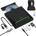 New External CD DVD Drive, Cool DVD Burner USB 3.0 with Ethernet Adapter, 3 USB and 2 TF/SD Card Ports, CD DVD Player Reader Writer Optical Disc Drive for Laptop PC Windows Mac with Carrying Case