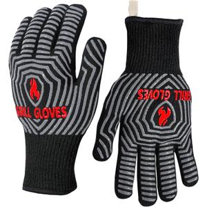 QUWIN BBQ Gloves, Oven Gloves, 1472 Extreme Heat Resistant,Grilling Gloves Silicone Non-Slip Oven Mitts, Kitchen Gloves for BBQ, Grilling, Cooking, Baking-1 Pair (Black, One Size Fits Most)