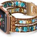 Boho Beaded Bracelet Compatible with Apple Watch Band for Women Men 38mm 40mm 41mm 42mm 44mm 45mm 46mm 49mm - Handmde Natural Stone Leather Multilayer Wrap Apple Watch Strap iWatch Band Series 11 10 9 8 7 6 5 4 SE 3 2 1 Ultra 2 3 (Blue)