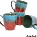 Bosmarlin Ceramic Coffee Mug Set of 4, 17 Oz, Coffee Cups with Big Handle, Microwave Safe, Unique Reactive Glaze (Blue&Red)