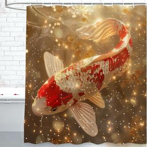 Koi Fish Shower Curtain for Bathroom with 12 Hooks, Koi Fish Polyester Shower Curtain Machine Washable Waterproof 72 x 72 inch for Kids Adults