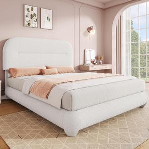 DWVO Queen Size Bed Frame, Velvet Upholstered Platform Bed Frame with Height-Adjustable Headboard, Soft Cloud Bed with Footboard, Rounded Corners, No Box Spring Needed, Easy Assembly, White