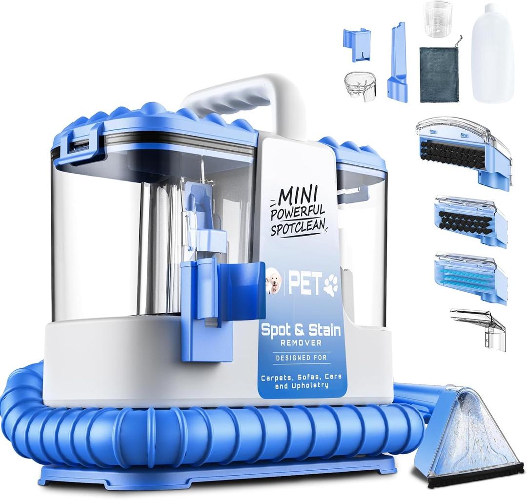 Carpet Cleaner Machine, 20Kpa Powerful Suction with 5 Cleaning Tools, Cleaning Solution, Car/Auto Detailer, Lightweight Compact Design for Rug, Carpet, Car Seats, Pets, Stairs, Couches,Blue