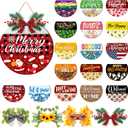 Vicenpal Interchangeable Welcome Sign for Front Door with 17 Magnetic Icons, Wooden Seasonal Front Porch Door Decor with 4 Seasonal Wreaths and 17 Changeable Icons for Holiday Party (White)