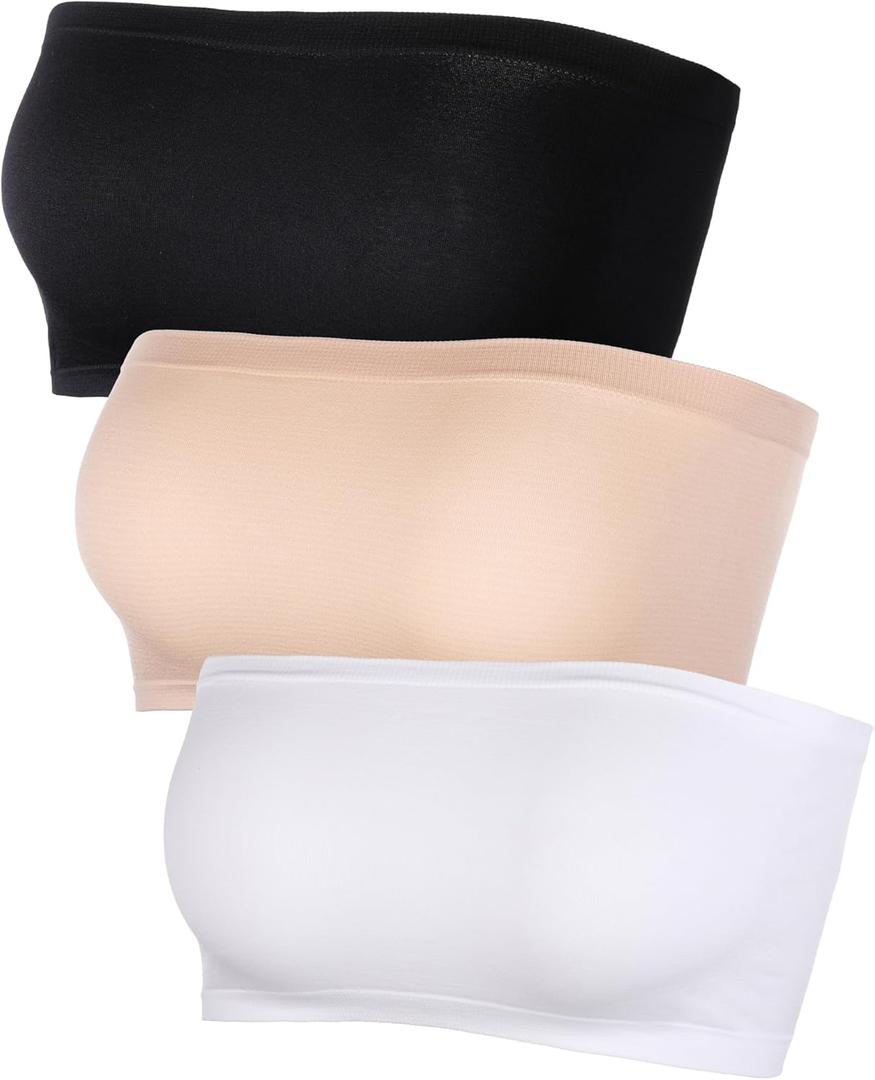 Women's Strapless Bralette Seamless Bandeau Stretchy Non-Padded Bandeau Tube Top Bra in Multi Color, 3 Pieces