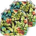 Indoor/Outdoor Chair Cushions 17"X16"X2" with Ties for Dining Chairs Set of 2, Waterproof U-Shaped Chair Pads, Foam Seat Cushions for Patio Kitchen Garden Office-Green Tropical Leaves