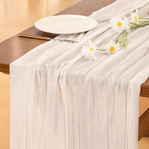 Socomi 3pcs Ivory White Cheesecloth Table Runner Valentine's Day Boho Rustic Gauze 120 inch 10FT Cheese Cloth Runner for Wedding Party Baby Shower Birthday Home Decor Holiday Decorations