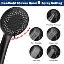 NearMoon Shower Head with Hose, High-Pressure Stainless Steel 8'' Rain Shower and 5 Settings Handheld Spray Combo with Push Button Flow Control for Easy Operation (Matte Black)
