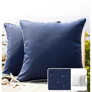 Decorative Outdoor Water Repellent Throw Pillows with Inserts, Set of 4, 18" x18" Pillows for Patio, Backyard, Bed, Couch, and Patio Furniture, Navy