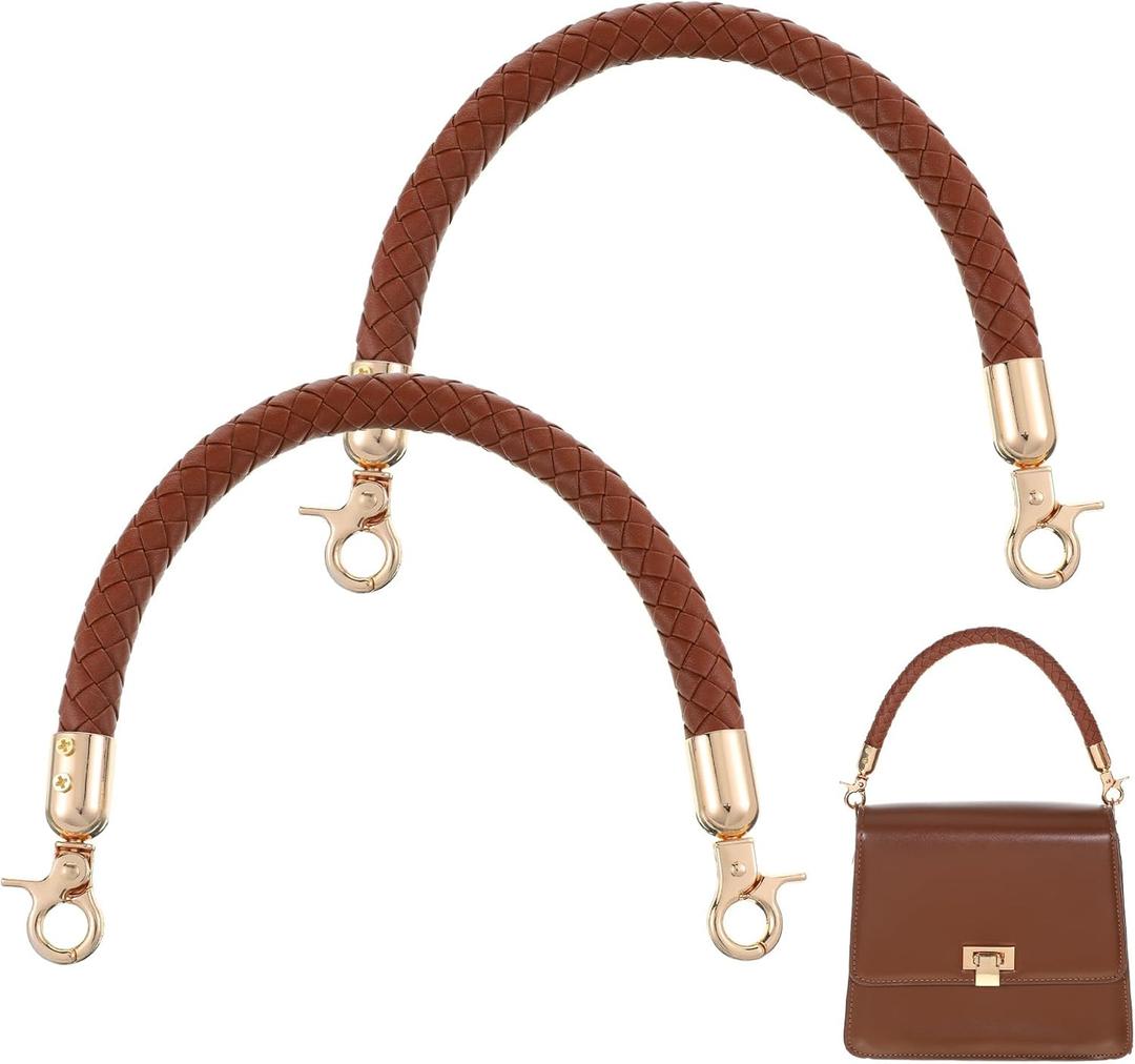 2 PCS Brown Leather Purse Strap, Braided Leather Strap for Purse, 11.8in PU Leather Woven Purse Handles with Metal Lobster Clasp for Underarm Bags, Handbags