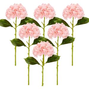 Large Hydrangea Artificial Flowers 19.3", 6 Pcs Latex Real Touch Faux Hydrangea with Stems, Fake Flowers for Table Centerpieces Arrangements Wedding Bouquets (Pink)
