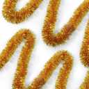 50 Feet Gold Tinsel Garland Christmas Foil Tinsel Garland Decoration Metallic Banner Wall Hanging Tinsel Streamers Garland for Christmas Tree Birthday Party Decorations (3.54" x 50', Gold)