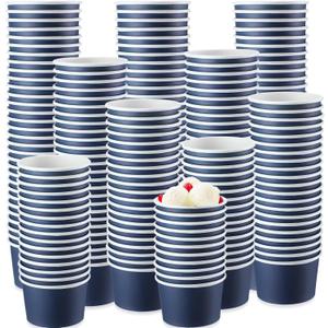 Didaey 100 Pcs Paper Ice Cream Bowls Disposable Dessert Cups Yogurt Sundae Containers Disposable Yogurt Dessert Bowls for Food, Party Supply, Soup, Ice Cream, Blue(5 oz)