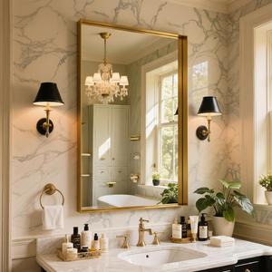 Bathroom Mirror 55"x30",Gold Framed Large Mirrors for Wall, Aluminum Metal Frame Modern Vanity Mirror for Bathroom, Bedroom, Living Room, Over Sink, Entryway Hangs Horizontal or Vertical