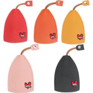 2 x PU Leather Key Fob Case, 5Pcs Key Pouch for Car Keys Keychain Holder Love Heart Decor Key Case, 5 Colors