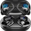 Hupoaf Wireless Earbuds Sport, NEW Bluetooth 5.4 Headphones with Earhooks, 50H Stereo Deep Bass Over Ear Buds with 4 ENC Noise Canceling Mics, IP7 Waterproof Earphones for Running Workout Gym -Black