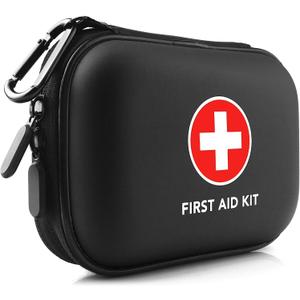 Mini First Aid Kit, 100 Pieces Water-Resistant Hard Shell Small Case - Perfect for Travel, Outdoor, Home, Office, Camping, Hiking, Car (Black)