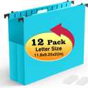 Shutex Extra Capacity Plastic Hanging File Folders,12 Pack Reinforced Expanding Hang Folder Letter Size,Accordian Pocket,Heavy Duty 2 Inch Expansion, Hard Hanging Folder Organizer for Office Home,Blue