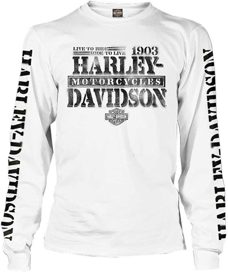 Harley-Davidson Men's Distressed Freedom Fighter Long Sleeve Shirt, White (4XL)