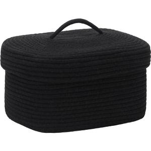 Sea Team Oval Cotton Rope Storage Basket with Lid, Lidded Woven Storage Bin, Nursery Storage Container, Diaper Caddy, Baby Shower Basket, Box, Organizer, 15 x 11 x 6.5 Inches (Medium, Black)