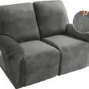 MAXIJIN Recliner Loveseat Slipcover, 6 Pieces Stretch Velvet Reclining Sofa Cover, 2 Seater Love Seat Recliner Couch Cover, Thick, Soft, Washable Furniture Cover (Loveseat Recliner, Gray) (Grey)