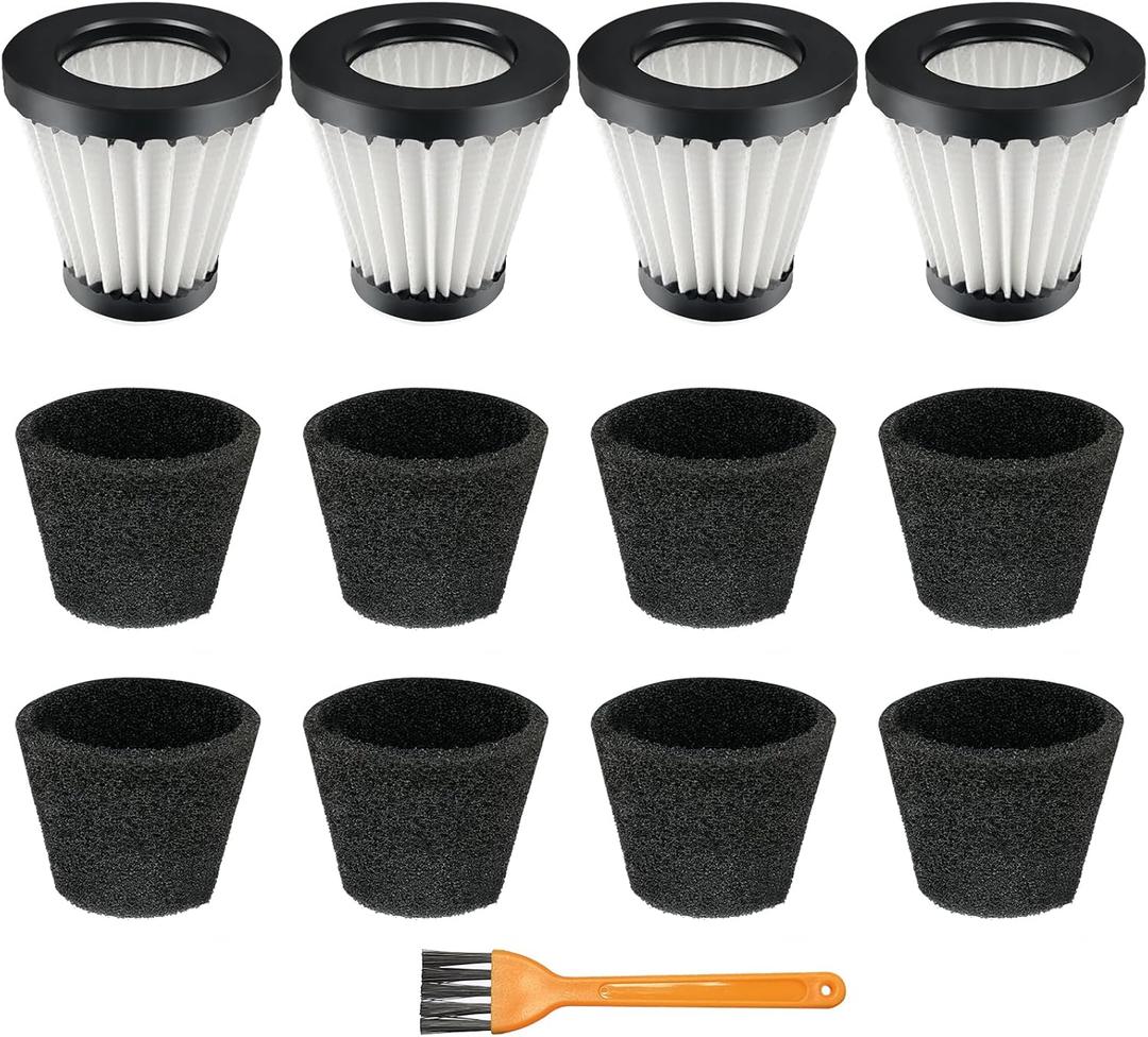4 Pack F117 Filters Compatible with Dirt Devil Scorpion Handheld Vacuum Cleaner, Part # AD40117, with 8 Foam Sleeves & 1 Brush