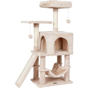 Cute Cat Tree Tower for Indoor Cat Tower with Scratching Post Modern Activity House Hammock Hanging Ball Condo with Board Beige (40.7")