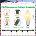 C7 Clear Christmas Lights, 25Ft Outdoor Christmas String Lights with 27 Warm White Incandescent Bulbs, Connectable Vintage Christmas Lights for Outdoor Patio Christmas Party House Decorations, Green