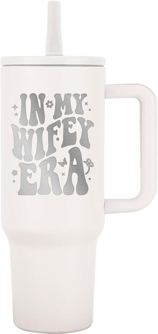 40oz Stainless Steel Insulated Tumbler with Handle and Straw - In My Wifey Era - Perfect for Bride, Bachelorette, Wedding Gifts