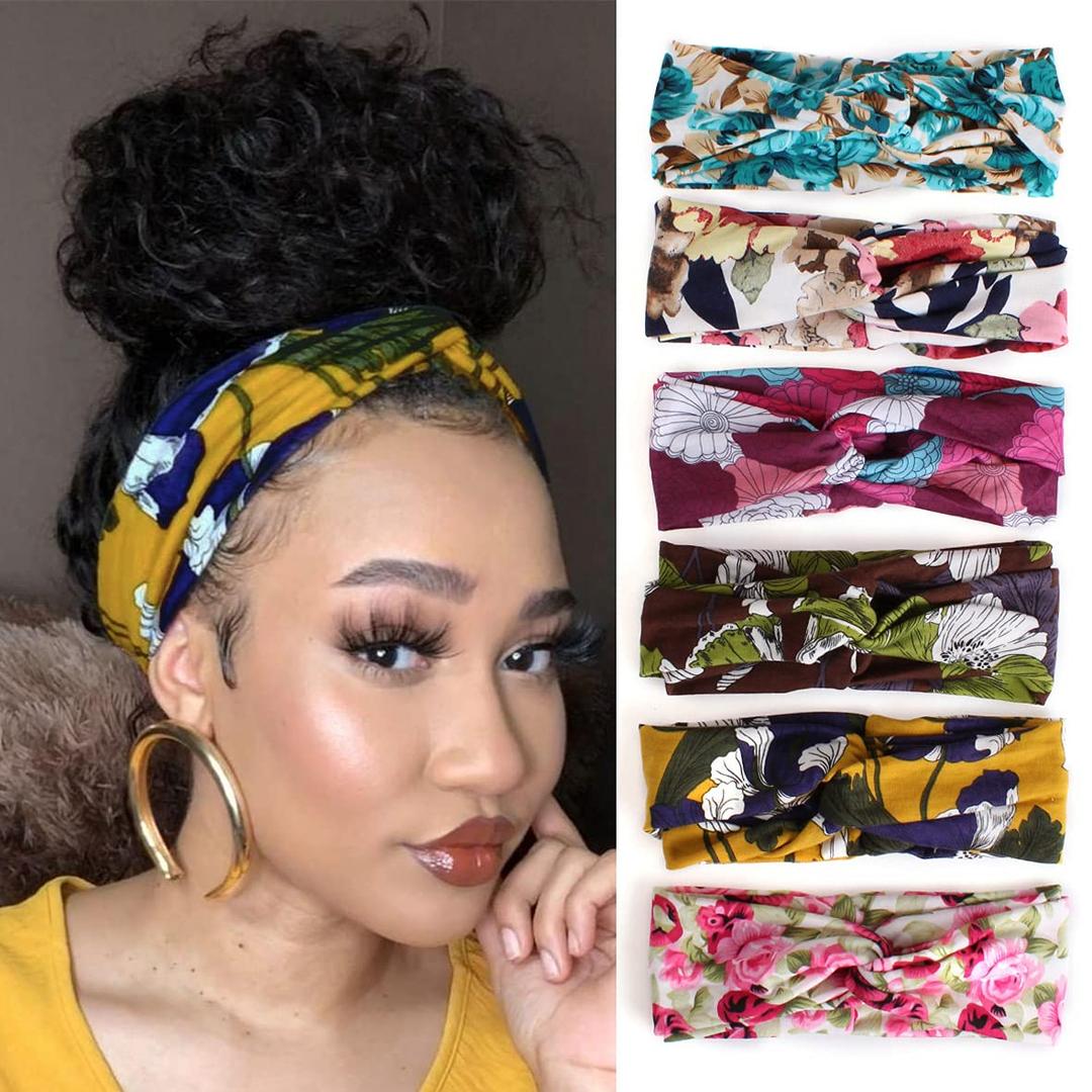 XTREND 6 Pcs Women's Headbands Twisted Cross Elastic Hairbands Yoga Workout Non-Slip Sweat Soft Headbands Solid Color Simple Versatile Hair Accessory Head bands