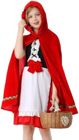 LMYOVE Little Red Riding Hood Costume Kids for Girls Halloween Cosplay Party Dress Outfits with Cloak Cape, 10-13 Years Old