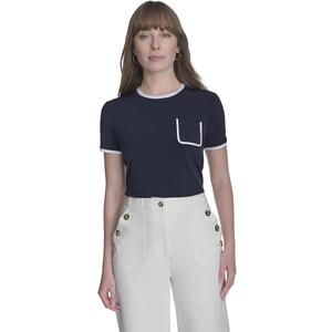 Tommy Hilfiger Womens Short Sleeve Solid Pocket Tee, Size L