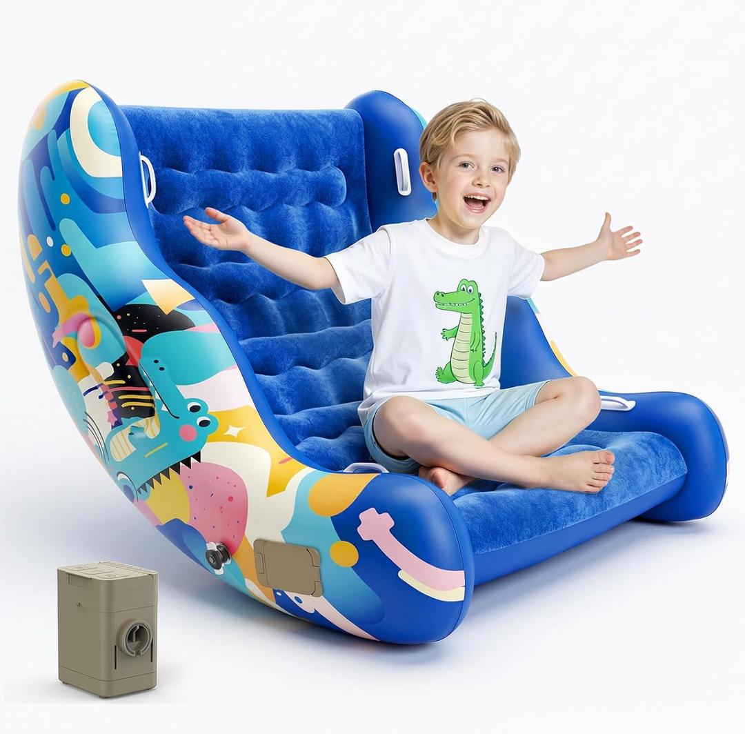 Inflatable Sensory Chair for Autistic Kids Toddler Rocking Chair for Sensory Seeking, ADHD & Calming Blow Up Crash Pad for Deep Pressure Therapy in Sensory Room, Birthday Gifts for Boys Girls