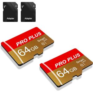2 Pack Memory Card 64GB with Adapter, High Speed TF Card, UHSI C10 A1 Memory TF Card for Tablet/Mobile Phone/Camera/Car Audio/Game Console (TF162 Red Gold 64GB)