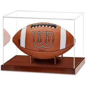 Football Display Case, Acrylic Football Case Clear, UV Protected Display Case with Solid Wood Base Stand for Full Size Signed Football Holder, Football Display Box for Football Fans & Collectors