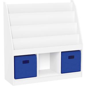 RiverRidge Kids Bookrack with Three Cubbies and 2 Blue Bins