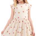 Girls Summer Ruffle Sleeve Floral Dresses Smocked Flowy A-Line Cotton Sundresses for Girl Casual Boho Dress 4-12 Y