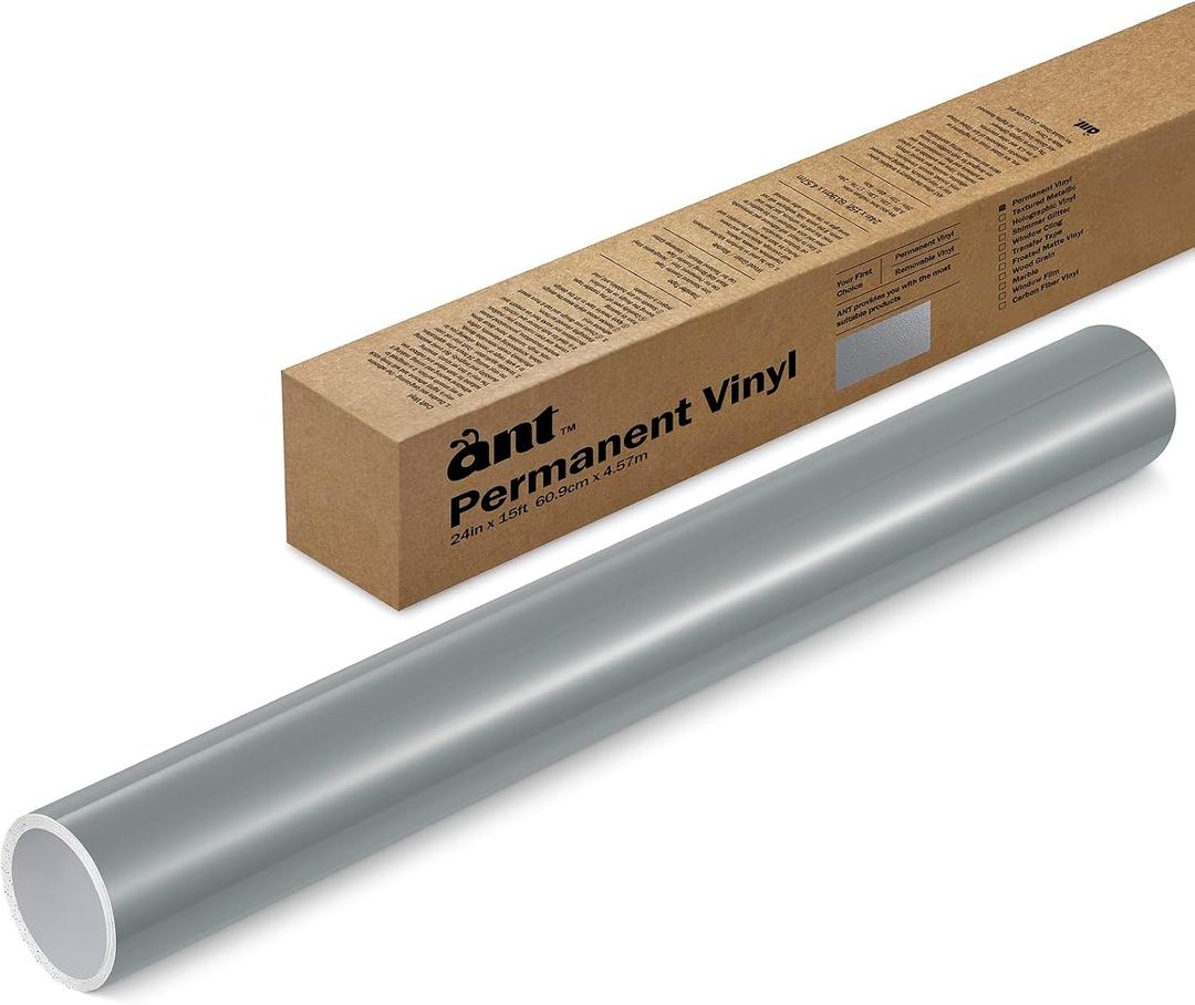 ANT Silver, 24" x 15’, Permanent Vinyl Roll, Adhesive Vinyl Roll, for DIY Project, Decal, Sticker, Compatible with Cricut, Cameo, Silhouette, Weather-Resistant
