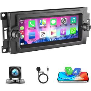 6.86" Double Din Car Radio Stereo for Jeep Wrangler 2003-2006 Grand Cherokee 1999-2004 for Chrysler 300 Town & Country 2002-2008 Android 13 with Wireless Carplay Android Auto Touch Screen Car Radio