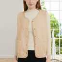 Womens Sherpa Fleece Lightweight Vest Fall Sleeveless Warm Button Down Fuzzy Jacket Outerwear Teddy Coat Gilet
